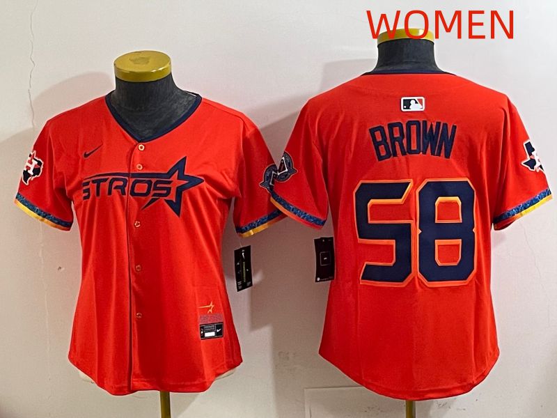 Women Houston Astros #58 Brown Orange Fourth generation Joint Name 2025 Nike MLB Jersey style 1